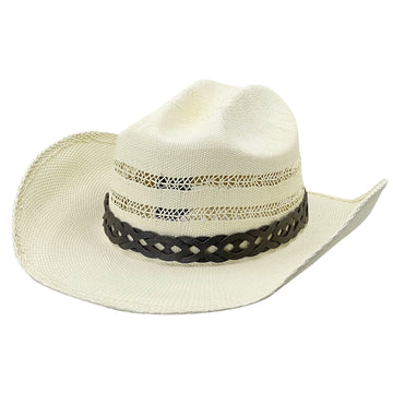 Breathable Beige Straw Hat – Woven Leather Accent