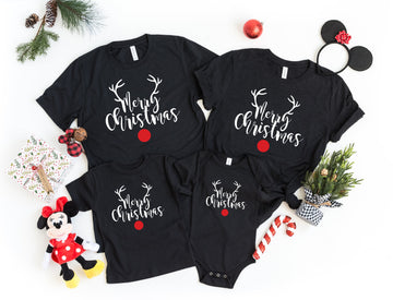 Merry Christmas Letter & Antlers Print Family Matching Tee