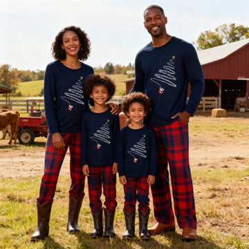 Santa Claus Print Blue Long Sleeve Top with Red & Blue Plaid Christmas Family Matching Pajamas
