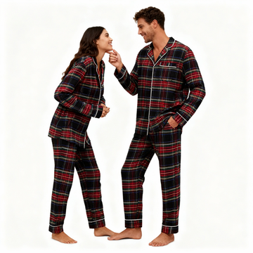 Couple Plaid Button-Front Pajamas Sets