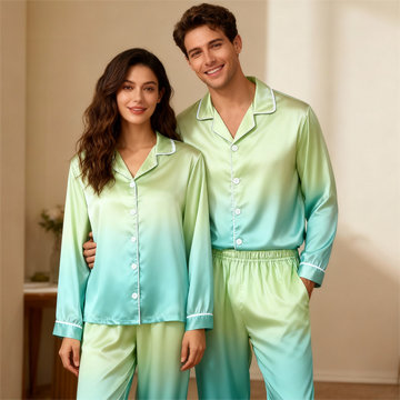 Gradient Color Satin Button-Up Couple Christmas Pajamas Set
