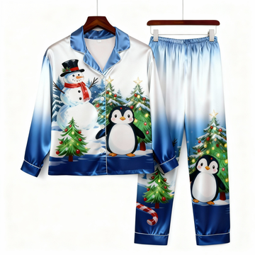 Joyful & Coordinated Satin Family Christmas Pajamas Set
