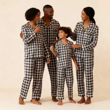Family Button-Up Plaid Satin Pajamas Set