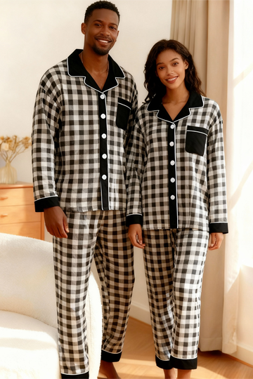 Couple Button-Up Plaid Pajamas Set