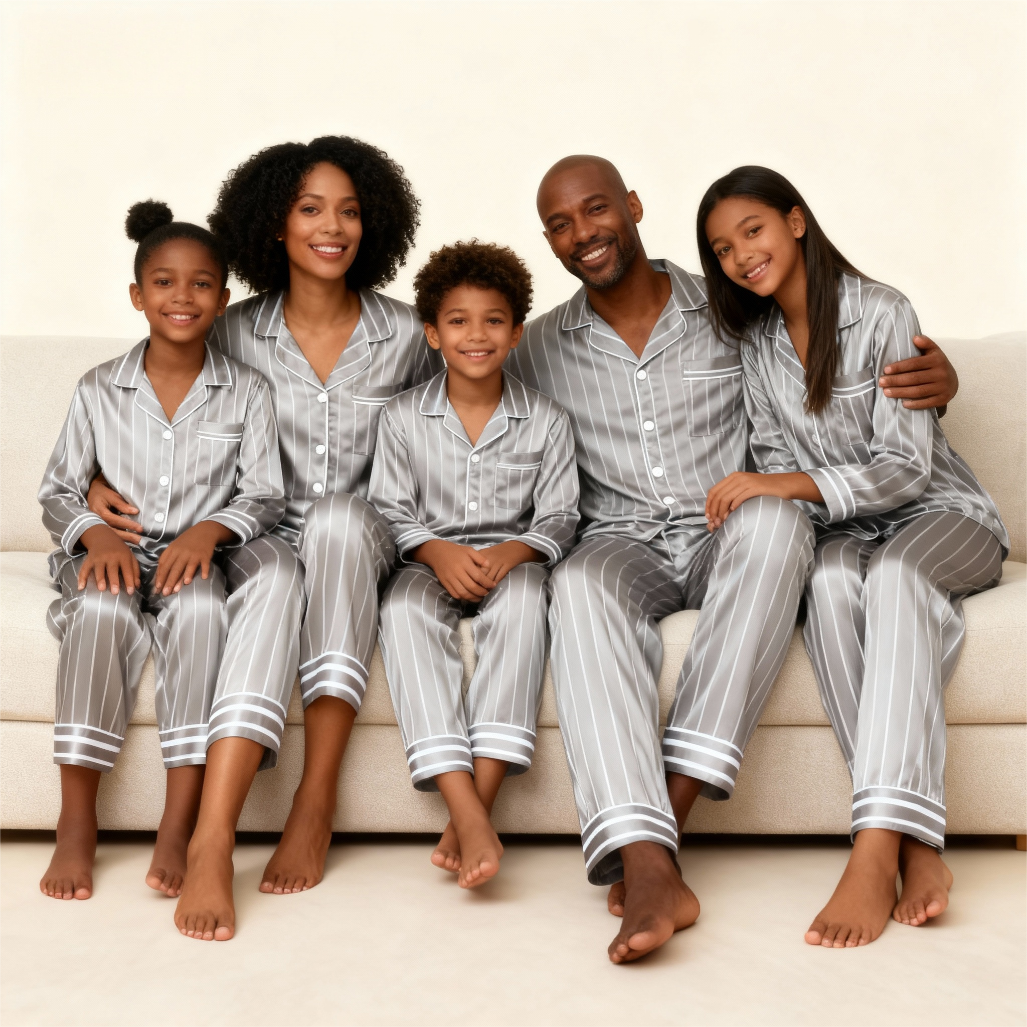 Elegant Satin Gray Pajama Set for the Whole Family