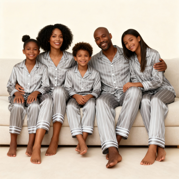 Elegant Satin Gray Pajama Set for the Whole Family