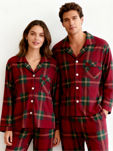 Couple Matching Festive Red Plaid Pajama Set