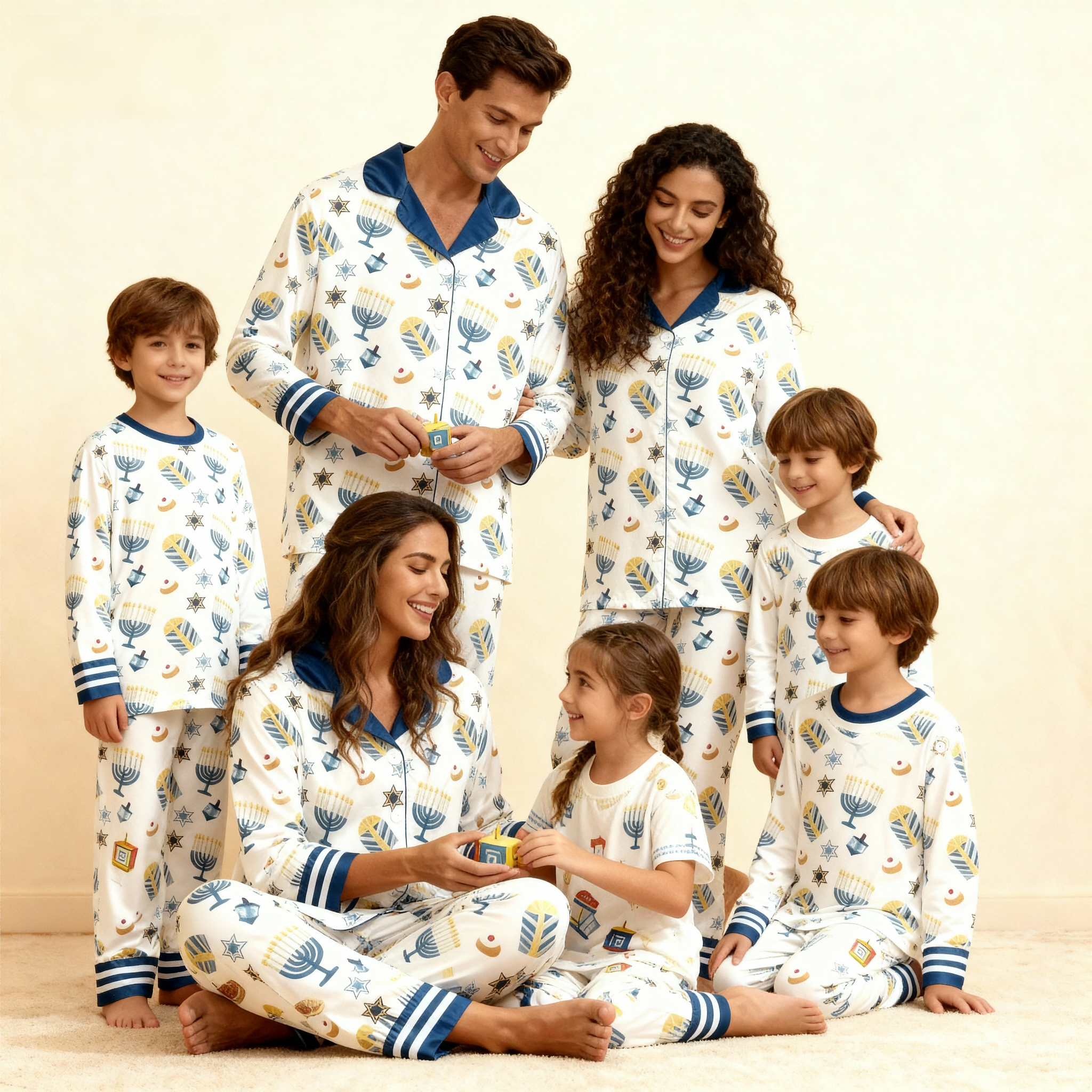 Family Satin Hanukkah Pajamas Set – Button-Down Style