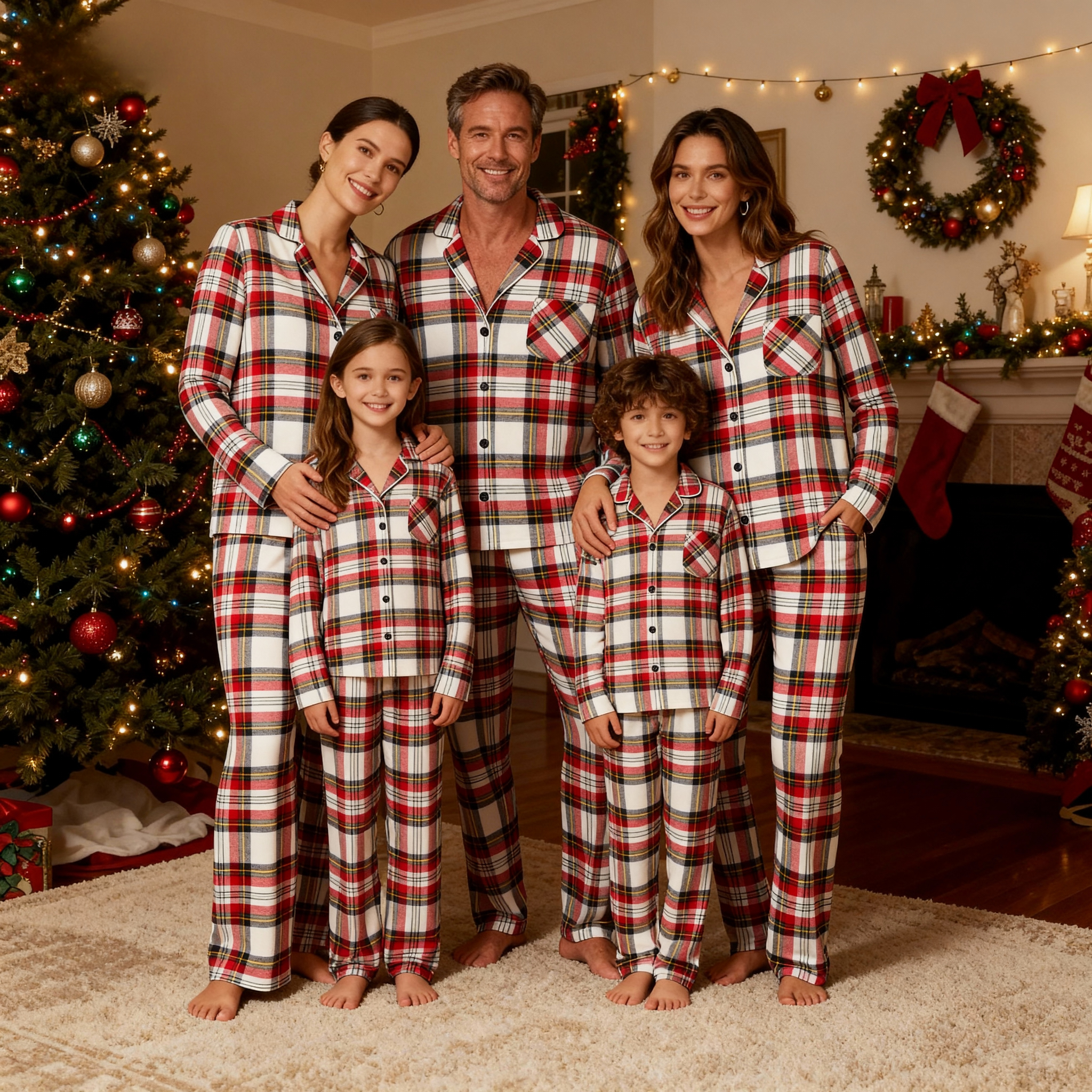 Holiday Family Red Plaid Button-Front Christmas Pajamas Set