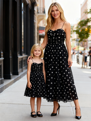 Matching Mother-Daughter Black Polka-dot Dress
