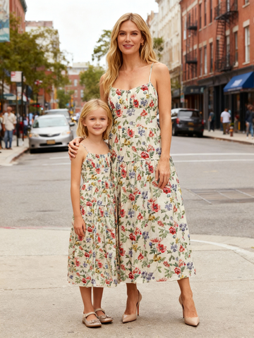 Matching Mother-Daughter Strappy Floral Midi Dress