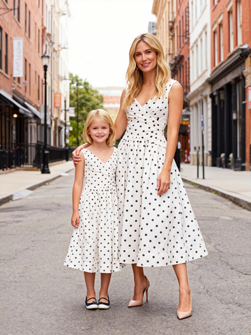 Matching Mother-Daughter Polka-dot Cotton Dress