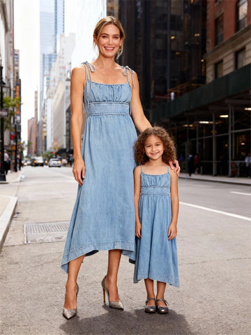 Matching Mother-Daughter Vintage Wash Denim Dresses