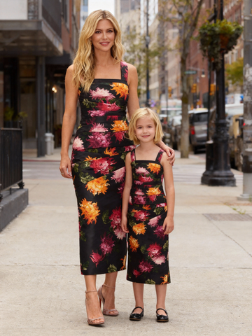Matching Mother-Daughter Draped Floral-print Cotton Dress