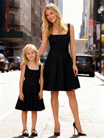 Matching Mother-Daughter Solid Black Mini Dress