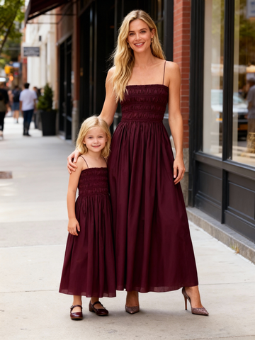 Matching Mother-Daughter Shirred Cotton Dress