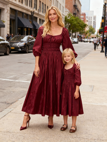 Matching Mother-Daughter Burgundy Cotton Dress