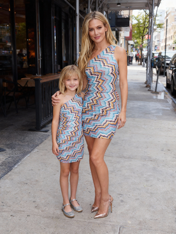 Matching Mother-Daughter One-shoulder Striped Crochet-knit Mini Dress