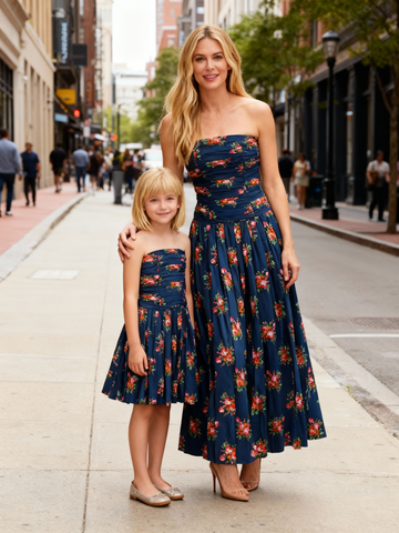 Matching Mother-Daughte Strapless Floral-Print Cotton Dress