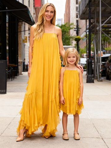 Matching Mother-Daughter Asymmetric embellished ruffled Maxi Dress