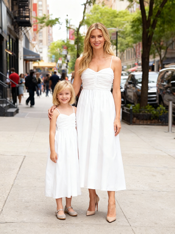 Matching Mother-Daughter Strappy White Dress