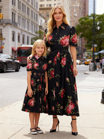 Matching Mother-Daughter Black Floral-Print Dress