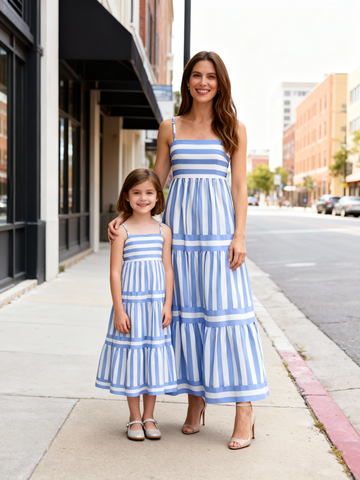 Matching Mother-Daughter Printed Backless Long Dress