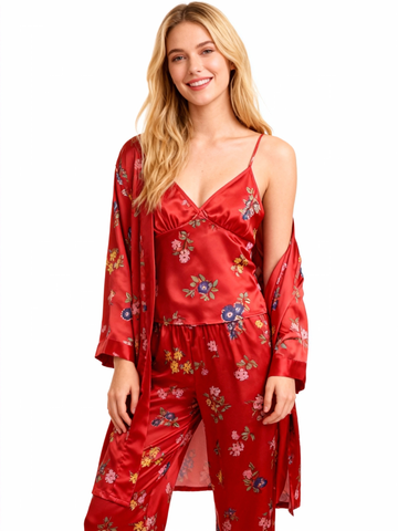 Silky Satin 3-Piece Nightwear Set in Romance Style