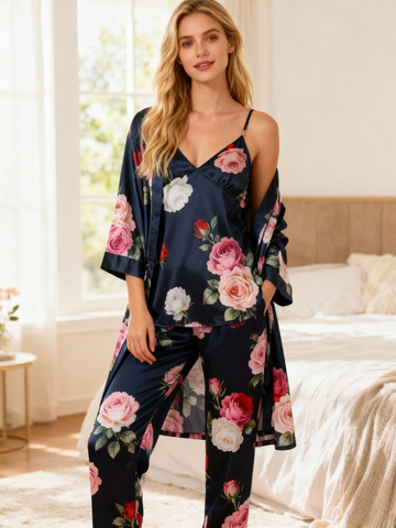 Women’s Classic Satin Pajama Set with Vintage Luxe Florals