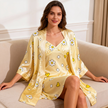 Summer Satin Robe & Nightgown Set - Breathable Sleepwear