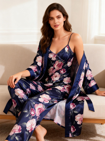 Women’s Satin 3 PCS Rose Garden Lounge Set