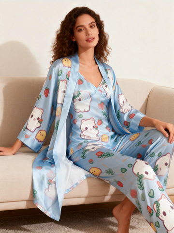 3 PCS Satin PJ Set for Women