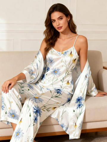 Women's 3-Piece Blue Daisy Loungewear