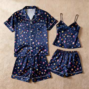 Couple's Nightwear: Classic Satin Pajamas Short Set