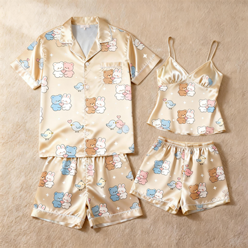 Premium Satin Fabric Couple Pajamas Short Set