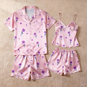 Couple¡¯s Silky Nightwear ¨C Satin Short Pajama Set