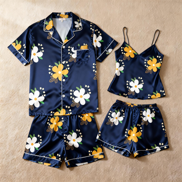 Silky Satin Pajamas for Him & Her ¨C Short Style Set