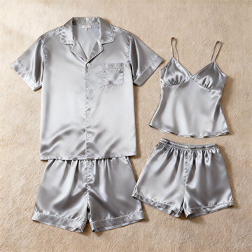 Silky Satin Solid Sleep Set for Couples-Gray