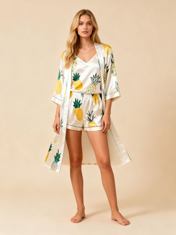 Women’s Premium Satin Sleep Set with Juicy Pineapple