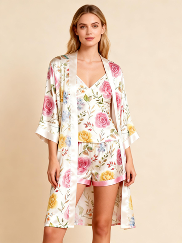 Women’s Premium Satin Sleep Set with Elegant Rose Garden