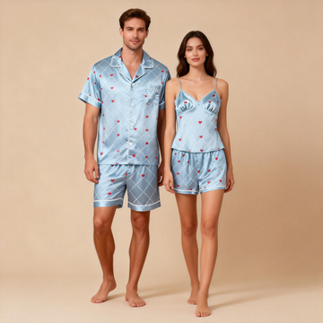 Silky Smooth Classic Pajamas for Couples – Satin Short Set