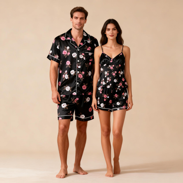 Matching Silky Sleep Set for Couples – Satin Short Style