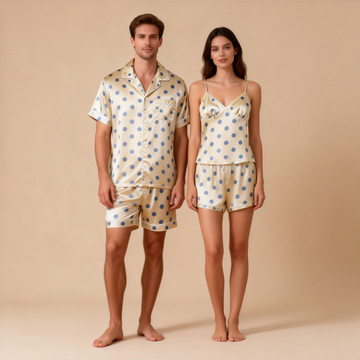 Silky Classic Sleep Set for Couples – Satin Short Pajamas