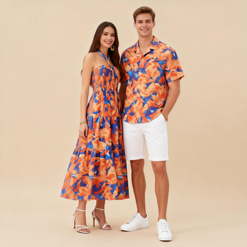 Summer Couples Matching Set – Print Shirt + Spaghetti Strap Maxi