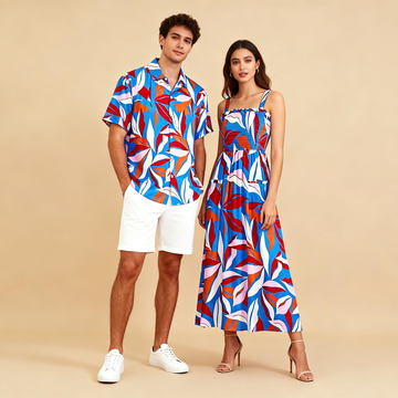 Couples Matching Outfit Set – Printed Shirt & Boho Maxi Dress