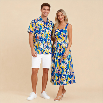 Summer Couples Matching Set – Print Shirt + Spaghetti Strap Maxi
