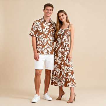 His & Hers Matching Set – Tropical Print Shirt + Beach Maxi Dress