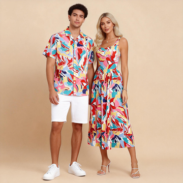 Couples Resort Wear – Printed Short Sleeve Shirt and Maxi Dress