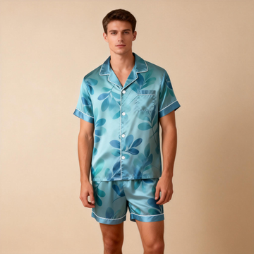 Men Classic Floral Satin Pajamas Short Set