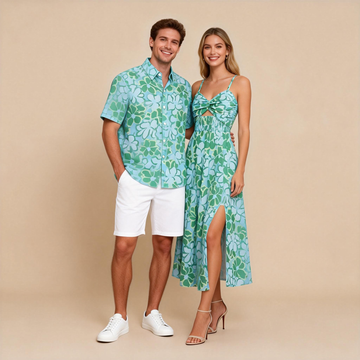 His Hers Coordinated Set – Printed Shirt + Boho Maxi Sundress
